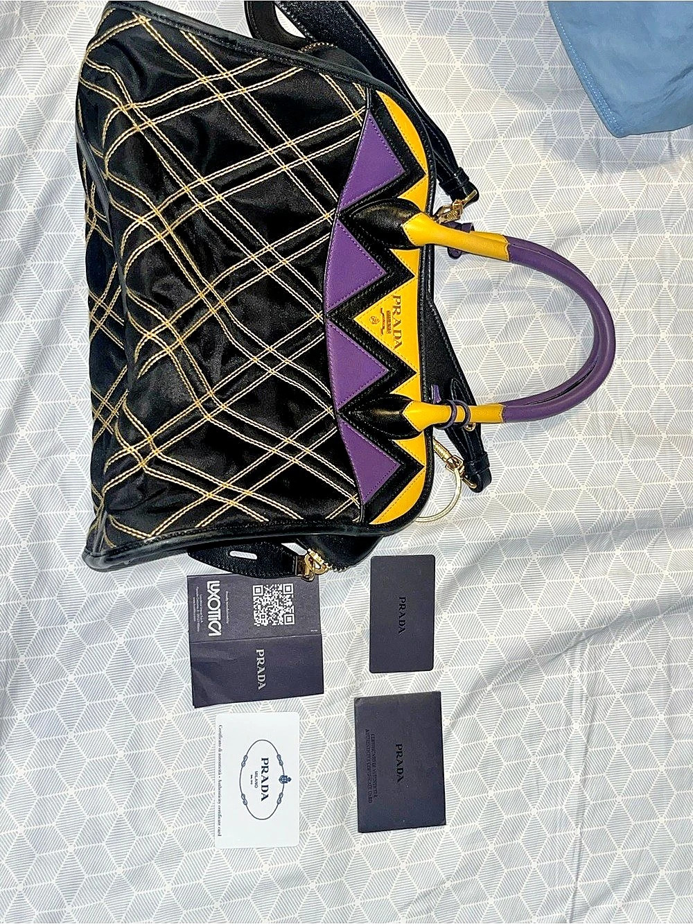 Prada Geometric Satchel in Black & Purple Excellent Preowned Condition. - Picture 8 of 12